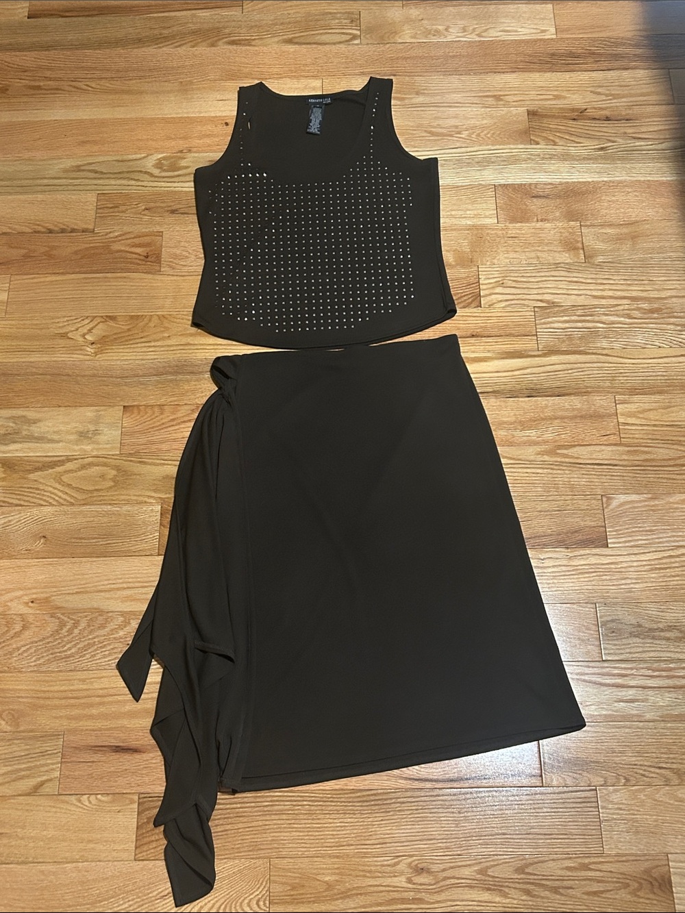 Kenneth Cole Briwn Studded Tank and Side-Tie Midi Wrap Skirt Set